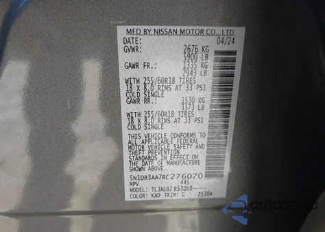 2024 Nissan Pathfinder S Fwd from USA, damaged, VIN 5N1DR3AA7RC276070